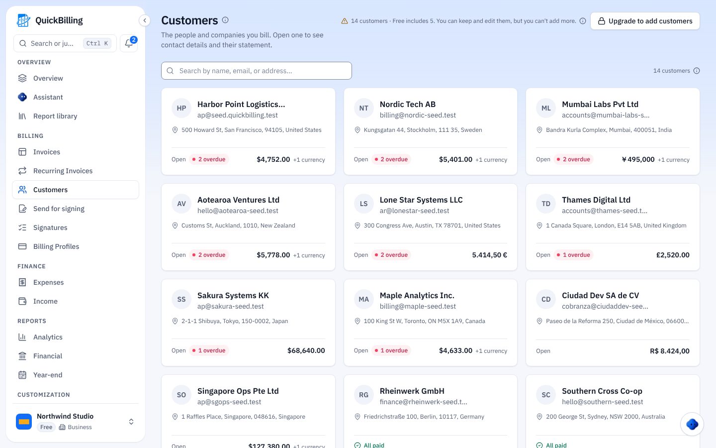 QuickBilling screenshot: Request Documents From Clients, Straight Into Their Files